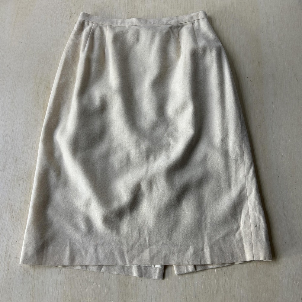 Kasper And Company A.S.L. Skirt Womens 12 White Solid Wool Pencil Midi Lined